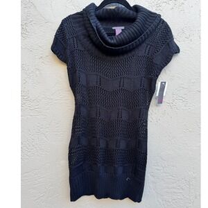 New Fire Los Angeles Womens Black Cowl Neck Short Knit Crochet Sweater Dress